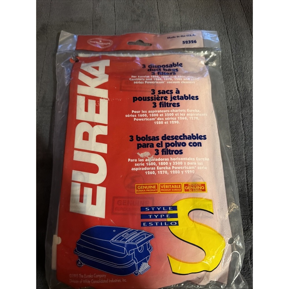 3 Eureka Disposable Dust Bag & Filter 52326 Type S Canister Vacuum NEW
